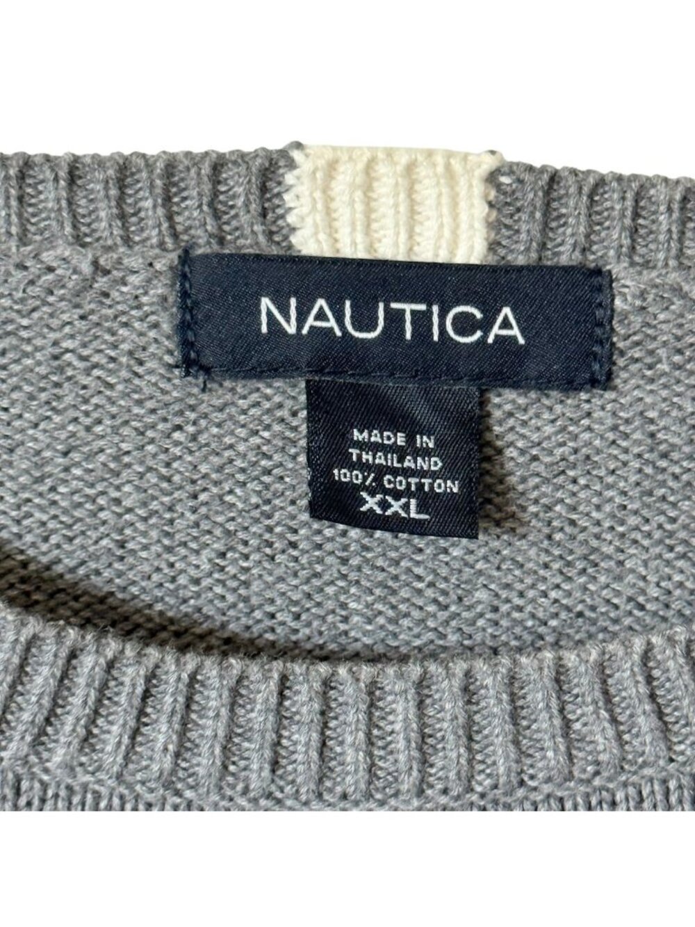 Vintage Nautica Mens XXL Sweater Crew Neck Pullover Gray Logo Cotton Horizontal - Picture 6 of 16